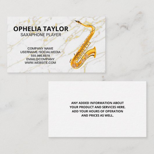 Saxofoon | Marmer Leisteen Achtergrond Visitekaart Visitekaartje (Voorkant / Achterkant)