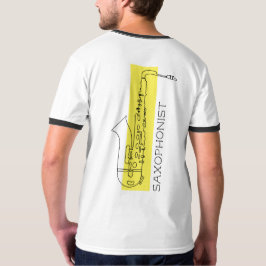 Saxofoon minimalistische omtrek + gele saxofonist t-shirt