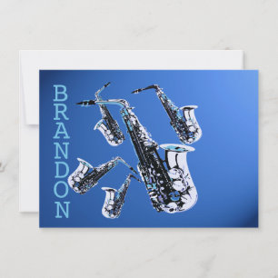 Saxofoon Muziek Blauw Dank u Platte Kaart Notitiekaartje