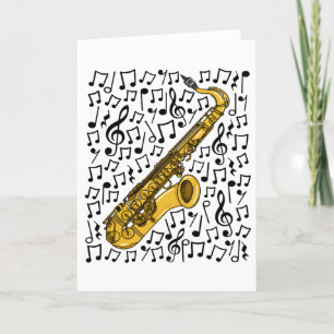 Saxofoon muzieknoten, saxofonist muziekleraar feestdagen kaart