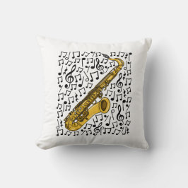 Saxofoon muzieknoten, saxofonist muziekleraar kussen