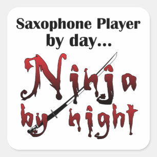 Saxofoon Ninja Vierkante Sticker