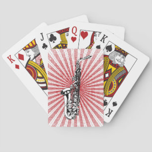 Saxofoon on Grunge Red Sunburst Pokerkaarten