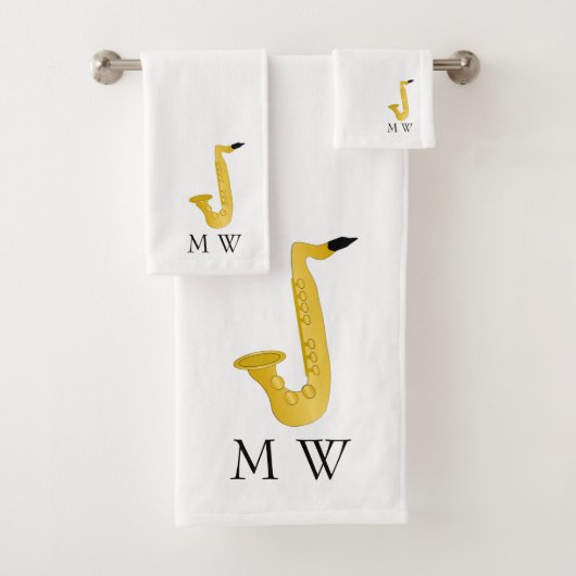Saxofoon ontwerp monogram bad handdoek (Insitu)