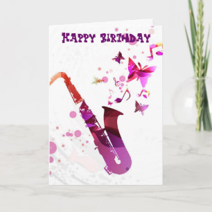Saxofoon schattige muziek en vlinders verjaardag kaart