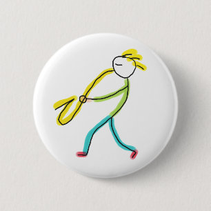 Saxofoon Stickman Ronde Button 5,7 Cm