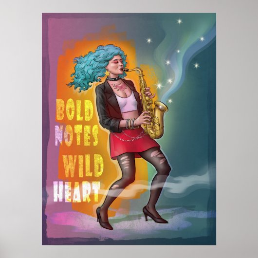 Saxofoonmeisje – gedurfde noten, wild hart poster (Voorkant)