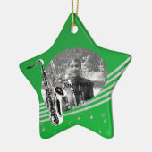 Saxofoonmuziek Foto Groen Keramisch Ornament (Links)