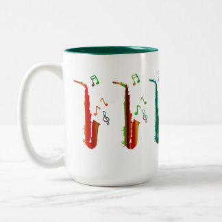 saxofoons & 'muzieknoten' Two-Tone Mok, 15 oz Tweekleurige Koffiemok