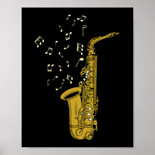 Saxofoonspeler Jazz Muzieknoten Saxofonist Saxo Poster