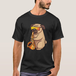 Saxofoonspeler Pug Jazzband Muziek en Hondenliefhe T-shirt