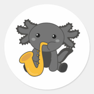 Saxolotl Plays Saxophone Music A Sweet Axolotl Cla Ronde Sticker