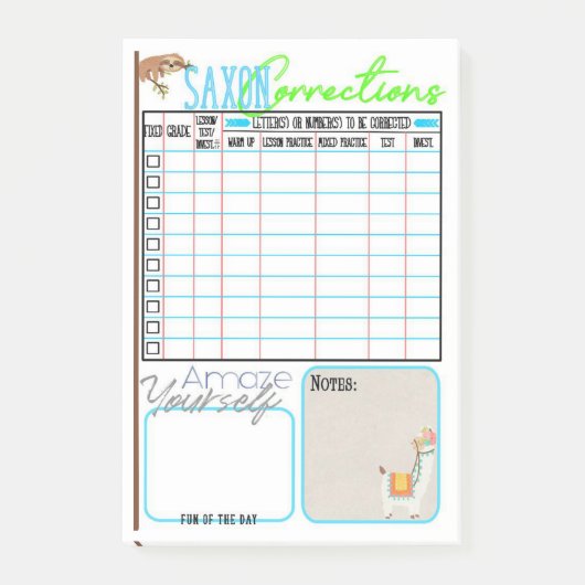 Saxon Wiskunde Lesson Correctie Post-it® Notes (Voorkant)