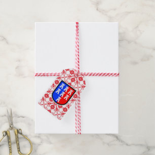 Saxonia patroon rood wit cadeaulabel