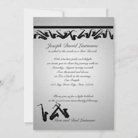Saxophone Bar Mitzvah Invitation (Devant)