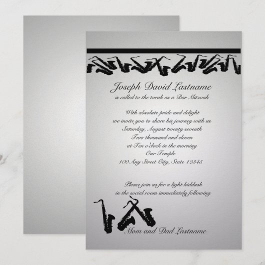 Saxophone Bar Mitzvah Invitation (Devant / Derrière)