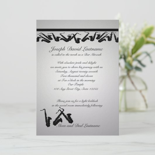 Saxophone Bar Mitzvah Invitation (Debout devant)