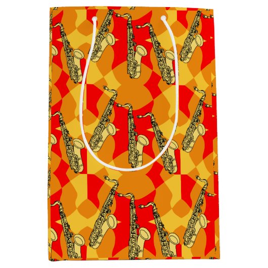 Saxophone Bright Pattern Medium Cadeauzakje (Voorkant)