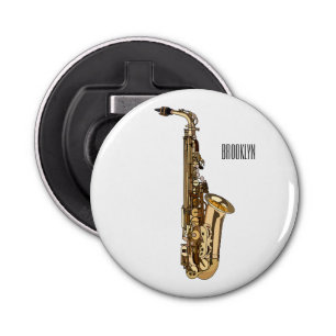 Saxophone cartoon button flesopener
