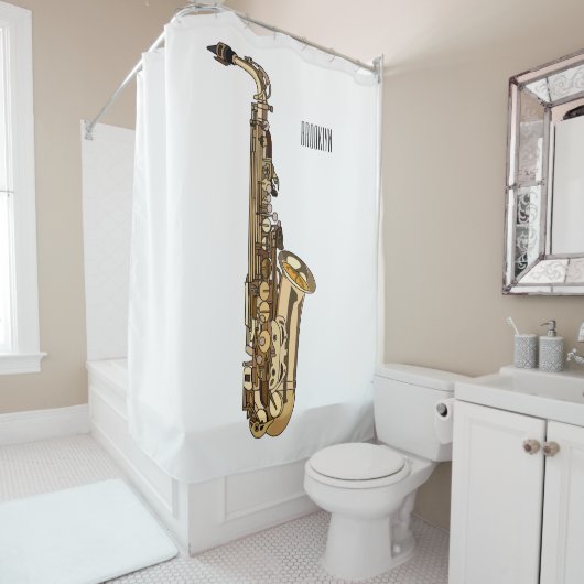 Saxophone cartoon douchegordijn (In situ)