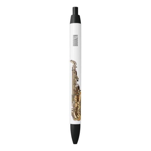 Saxophone cartoon zwarte inkt pen (Voorkant Verticaal)