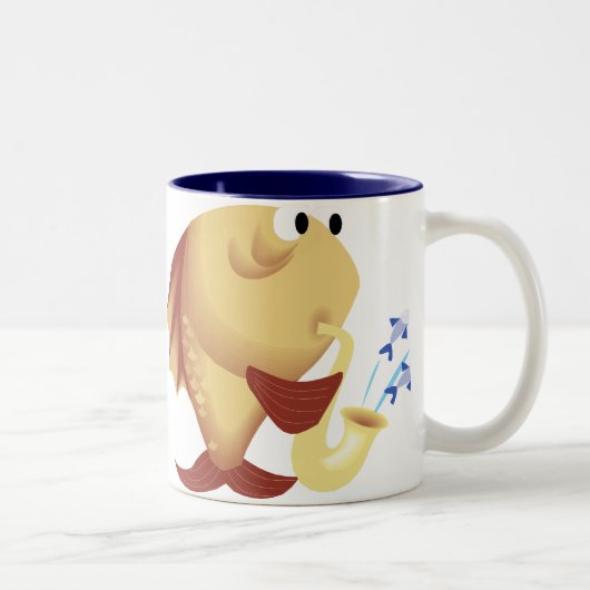Saxophone drôle jouant la tasse de poissons (Droit)