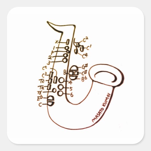 saxophone fingering vierkante sticker (Voorkant)
