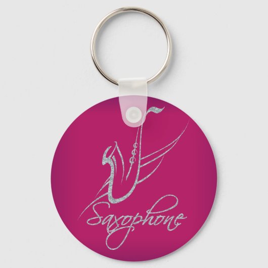 Saxophone Glitter Silver en Pink Sleutelhanger (Voorkant)