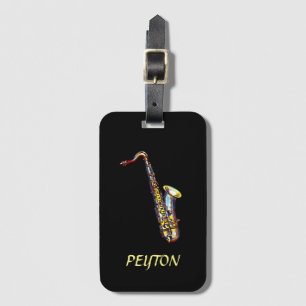 Saxophone Gold Waterverf op zwart Bagagelabel