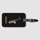 Saxophone Gold Waterverf op zwart Bagagelabel (Voorkant (horizontaal))