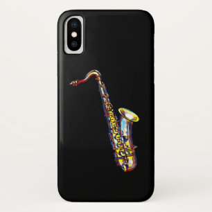 Saxophone Gold Waterverf op zwarte telefoontas iPhone X Hoesje