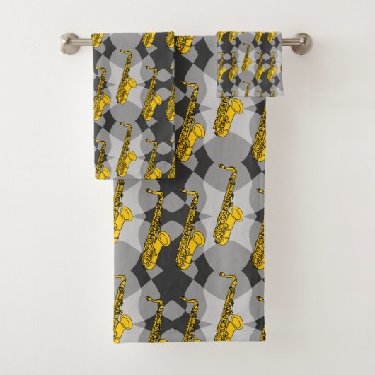 Saxophone Grey Pattern Bad Handdoek (Insitu)