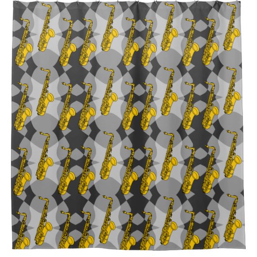 Saxophone Grey Pattern Douchegordijn (Voorkant)