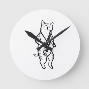 Saxophone Instrument Music Jazz Cat Golf Balls Ronde Klok