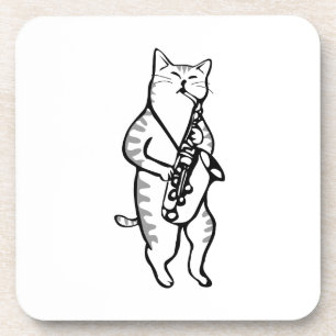 Saxophone Instrument Music Jazz Cat Muismat Bier Onderzetter