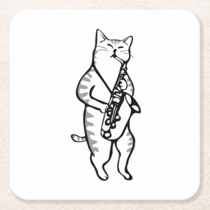 Saxophone Instrument Music Jazz Cat Muismat Vierkante Kartonnen Onderzetter