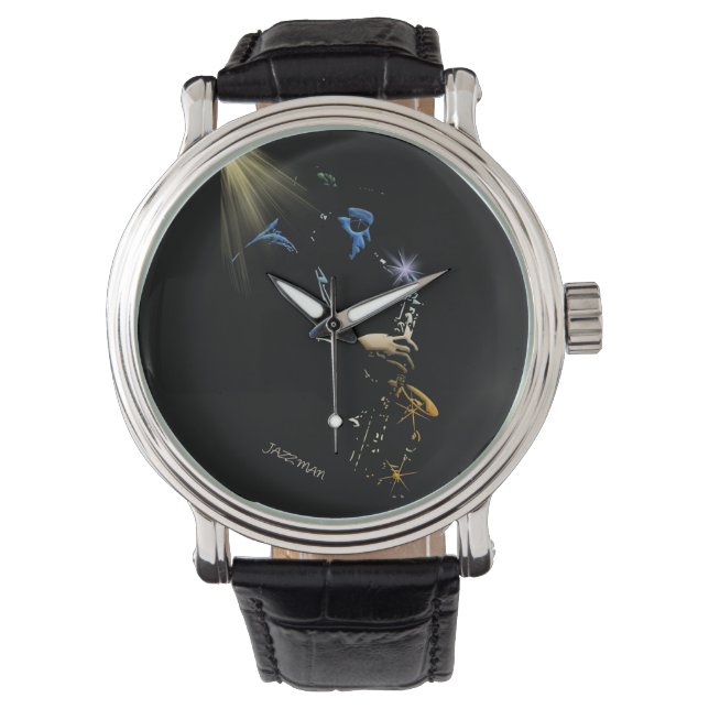 Saxophone Jazz Player Art Design Horloge (Voorkant)