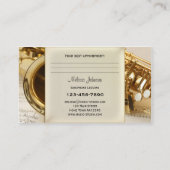 Saxophone Leçons Carte de visite de rendez-vous (Dos)