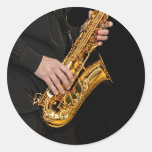 Saxophone Lecteur Mains Classic Sticker Rond