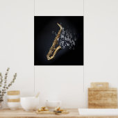 Saxophone met muzieknoten die uit de bel komen poster (Keuken)