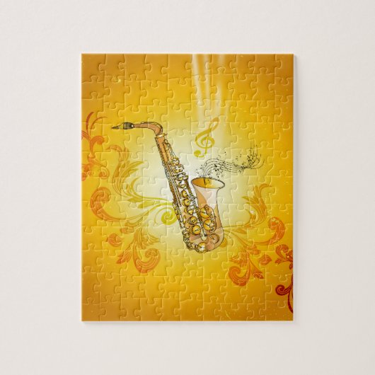 Saxophone met sleutelnoten en slim legpuzzel (Verticaal)