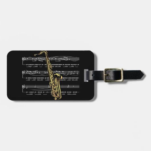 Saxophone met vel Music ~ Black Background Bagagelabel (Voorkant horizontaal)