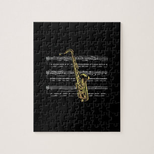 Saxophone met vel Music ~ Black Background Legpuzzel