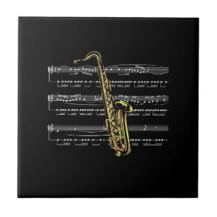 Saxophone met vel Music ~ Black Background Tegeltje
