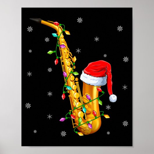 Saxophone Music Lover Xmas Lights Santa Saxophone Poster (Voorkant)