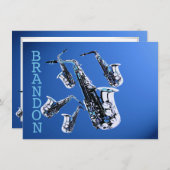 Saxophone Music Merci bleu carte plat (Devant / Derrière)