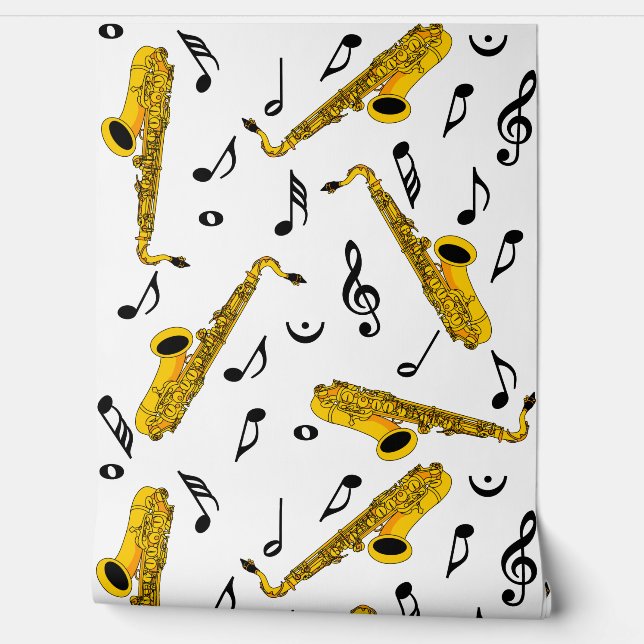 Saxophone Music Note Pattern Behang (Afrollen)