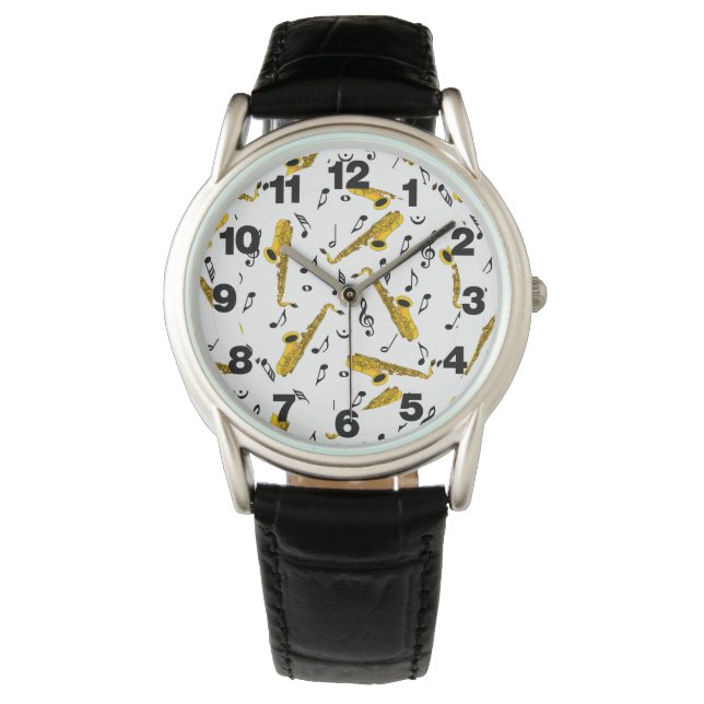 Saxophone Music Note Pattern Horloge (Voorkant)