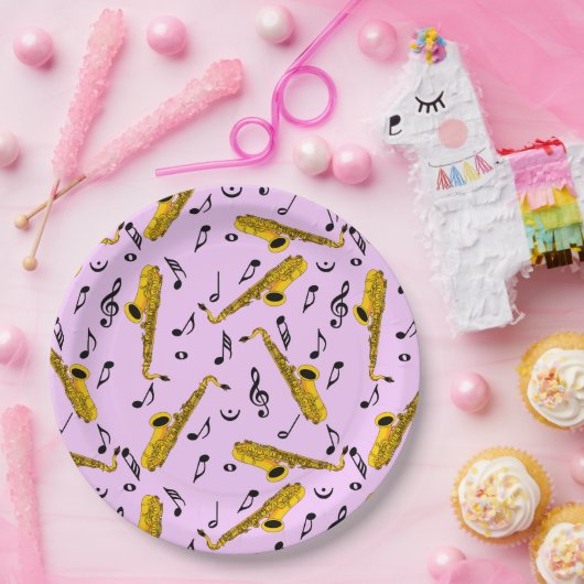 Saxophone Music Note Pattern Papieren Bordje (Feest)