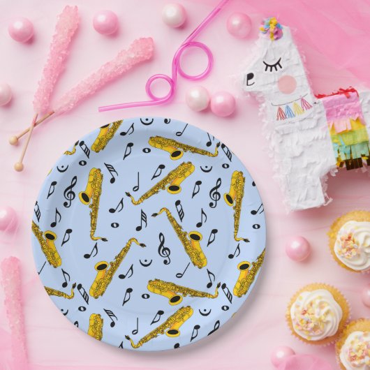 Saxophone Music Note Pattern Papieren Bordje (Feest)